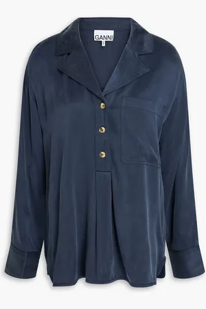 Ganni Washed satin top - Blau - XXS/XS