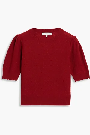 Frame Kaschmirpullover in Pointelle-Strick - Rot - XL