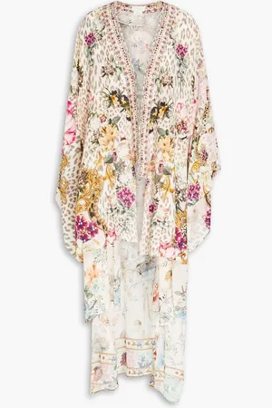 Camilla Bedruckter Kimono aus Crêpe de Chine aus Seide mit Kristallverzierung - - XXL/XXXL