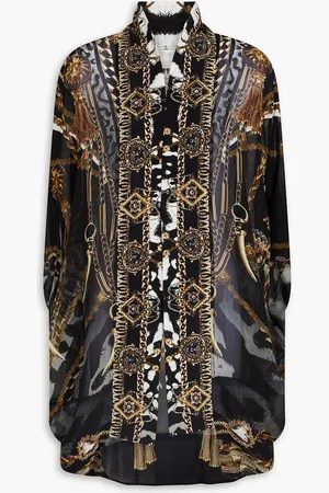 Camilla Bedrucktes Cape aus Seidenchiffon mit Kristallverzierung - - ONESIZE