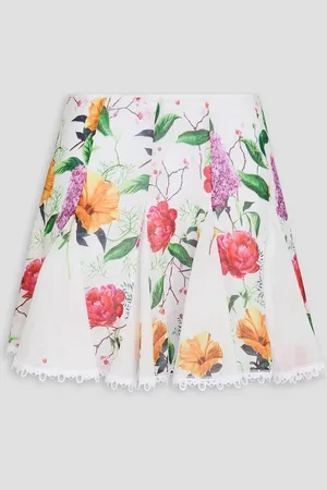 CHARO RUIZ IBIZA Oxaya Minirock aus Voile aus einer Baumwollmischung mit Guipure-Spitzenbesatz und floralem Print - - L
