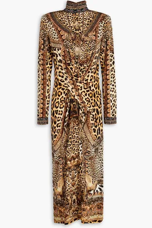 Camilla Midikleid aus Stretch-Jersey mit Leopardenprint und Kristallverzierung - - S