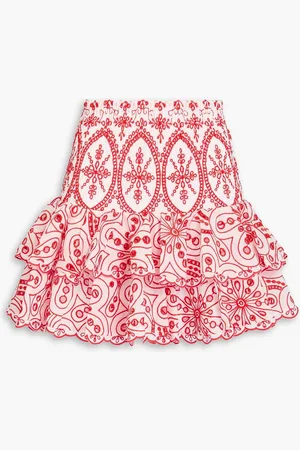 CHARO RUIZ IBIZA Noa gestufter Minirock aus einer Baumwollmischung mit Lochstickerei - Orange - M