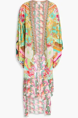 Camilla Bedruckter Kimono aus Crêpe de Chine aus Seide mit Kristallverzierung - - XXXL/4XL