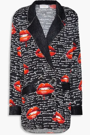 Camilla Doppelreihiger Blazer aus glänzendem Jacquard mit Print - - S