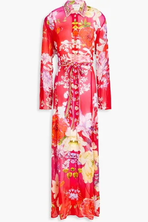 Camilla Trenchcoat aus Seiden-Georgette mit floralem Print und Kristallverzierung - - XS