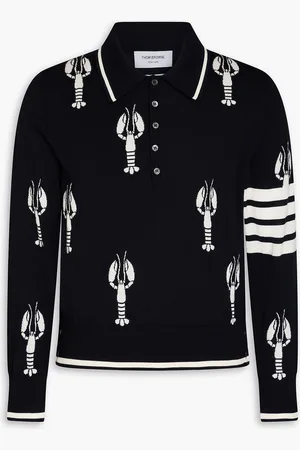 Thom Browne Pullover aus Wolle mit Intarsienmuster und Polokragen - Blau - 0