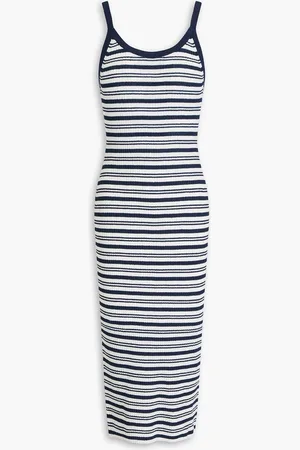 James Perse Gestreiftes Midikleid aus einer gerippten Leinenmischung - Blau - 1