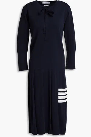 Thom Browne Plissiertes Midikleid aus Merinowolle mit Streifen - Blau - IT 40