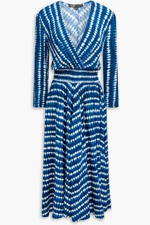 Maje Midikleid aus Webstoff mit Batikmuster und Wickeleffekt - Blau - FR 40