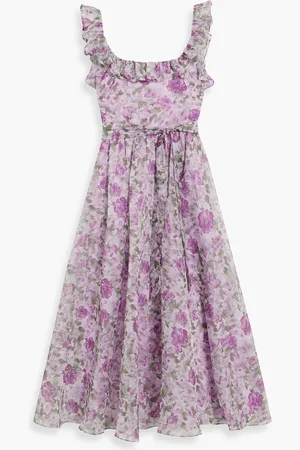 MIKAEL AGHAL Midikleid aus Organza mit floralem Print und Rüschen - Lila - US 6