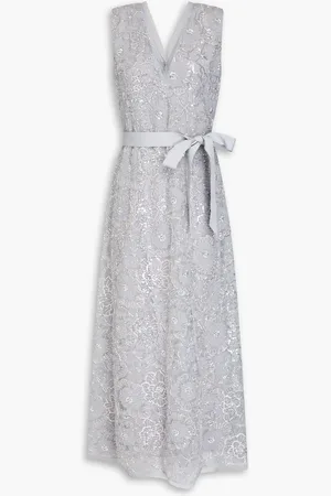 HUISHAN ZHANG Esma Maxikleid aus Tüll mit Verzierung - Grau - UK 14