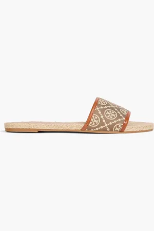 Tory Burch Pantoletten aus Jacquard mit Lederbesatz - Neutral - US 6.5