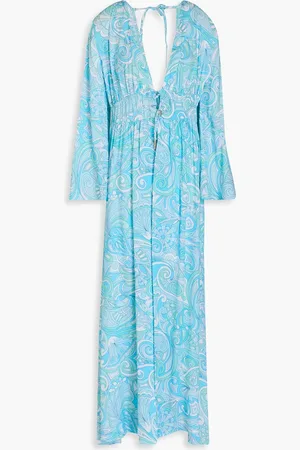 Melissa Odabash Farrah Kimono aus Webstoff mit Print und Raffung - Blau - M
