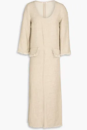 By Malene Birger Delany Midikleid aus Jacquard aus einer Leinenmischung mit Fransen - Neutral - DE 38