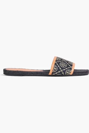 Tory Burch Pantoletten aus Jacquard mit Lederbesatz - Blau - US 5.5
