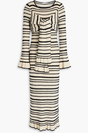 By Malene Birger Damira gestreiftes Midikleid aus einer Baumwollmischung mit Intarsienmuster und Knotendetail - Weiß - XL