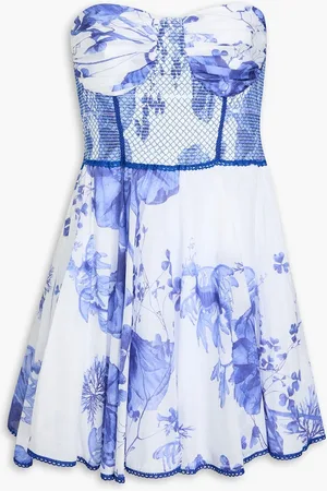 CHARO RUIZ IBIZA Gueily trägerloses Minikleid aus Voile aus einer Baumwollmischung mit floralem Print - Blau - L