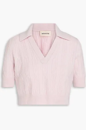 Khaite Lylith Cropped Pullover aus einer Kaschmirmischung mit Zopfstrickmuster und Polokragen - Pink - M