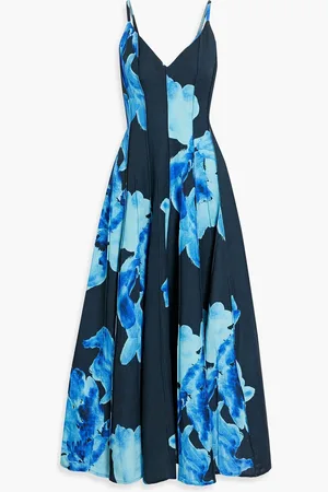 Nicholas Maxikleid aus einer Leinenmischung mit floralem Print - Blau - US 6