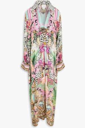 Camilla Bedruckter Kaftan aus Crêpe de Chine aus Seide mit Kristallverzierung - - S/M