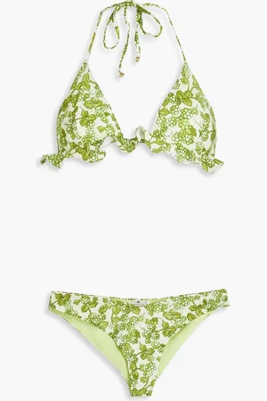 Etro Triangel-Bikini mit floralem Print und Rüschen - Grün - XS