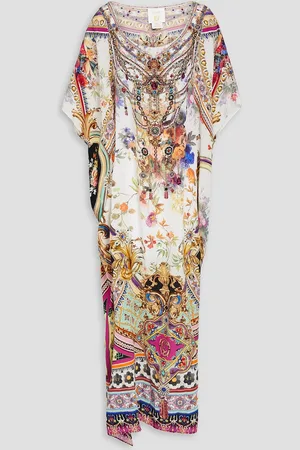 Camilla Bedruckter Kaftan aus Crêpe de Chine aus Seide mit Kristallverzierung - - ONESIZE