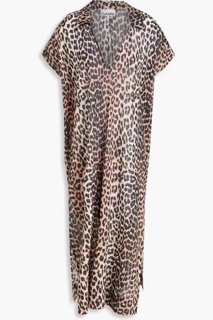 Ganni Strandkleid aus Baumwollmusselin mit Leopardenprint - - XXS/XS