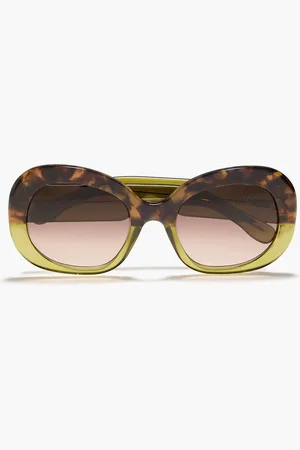 Ganni Sonnenbrille mit rundem Rahmen aus Azetat in Schildpatt-Optik - Grün - OneSize