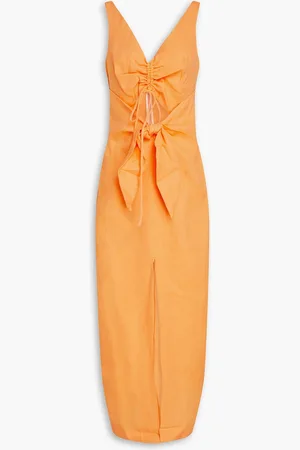 Nanushka Midikleid aus Leinen mit Cut-outs und Raffungen - - S