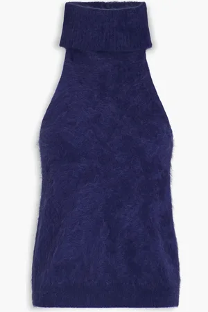 AUTUMN CASHMERE Rollkragenoberteil aus gebürstetem Kaschmir - Blau - S