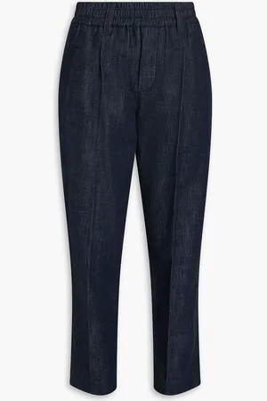 Brunello Cucinelli Karottenhose aus Baumwolle mit Zierperlen - Blau - IT 52