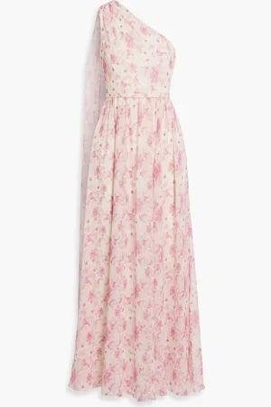 MIKAEL AGHAL Maxikleid aus Chiffon mit floralem Print und asymmetrischer Schulterpartie - Pink - US 4
