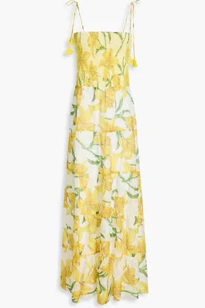 ALICE+OLIVIA Alice Olivia - Marna gestuftes Midikleid mit Lochstickerei, floralem Print und Raffung - - US 4