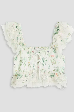 ALICE+OLIVIA Alice Olivia - Cropped Oberteil aus Crêpe mit floralem Print und Spitzenbesatz - Weiß - L