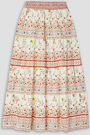 ALICE+OLIVIA Alice Olivia - Melony Midirock aus einer Leinenmischung mit Blumenprint - Weiß - US 0