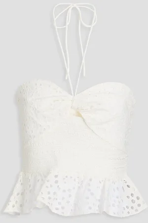 ALICE+OLIVIA Alice Olivia - Livia Neckholder-Oberteil aus Baumwolle mit Lochstickerei und Schößchen - Weiß - US 10
