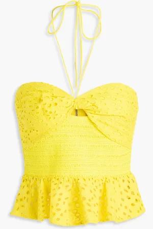 ALICE+OLIVIA Alice Olivia - Livia Neckholder-Oberteil aus Baumwolle mit Lochstickerei und Schößchen - - US 10