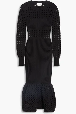 Alexander McQueen Midikleid aus einer Baumwollmischung in Ripp- und Lochstrick - - S