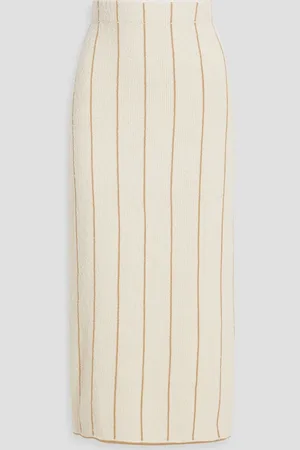 By Malene Birger Hercula Midirock aus Rippstrick mit Streifen - Weiß - M