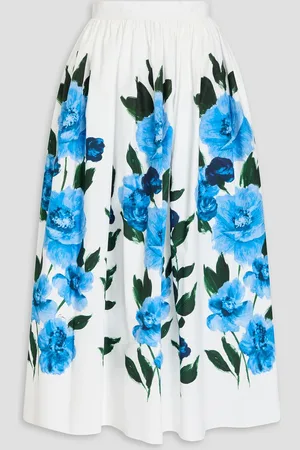 Erdem Geraffter Midirock aus Baumwollpopeline mit floralem Print - - UK 14