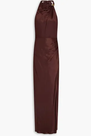 Nicholas Drapiertes Maxikleid aus Satin mit Verzierung - Braun - US 6