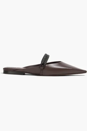 Brunello Cucinelli Slippers aus Leder mit Zierperlen - Braun - EU 38