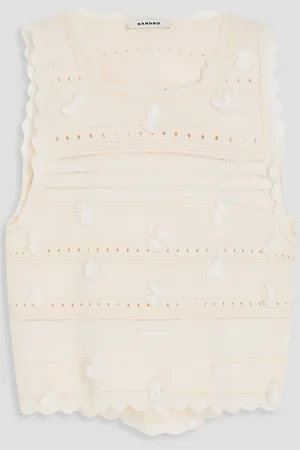 Sandro Cropped Oberteil aus Pointelle-Strick mit Cut-outs - Weiß - 3