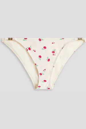 Ganni Bikini-Höschen mit floralem Print und Verzierung - Weiß - DE 36
