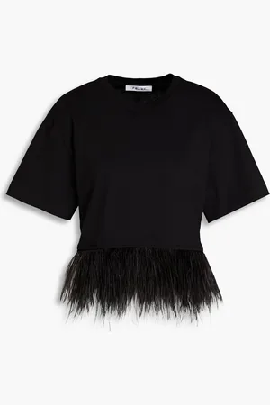 Frame Cropped T-Shirt aus Baumwoll-Jersey mit Federn - - XS