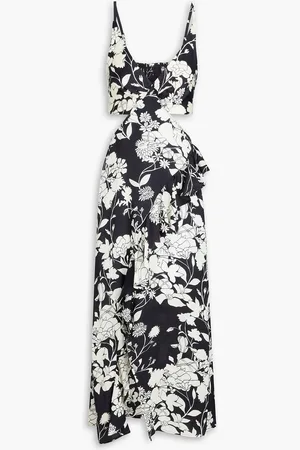 Maje Midikleid aus Satin mit floralem Print, Cut-outs und Rüschen - - FR 42
