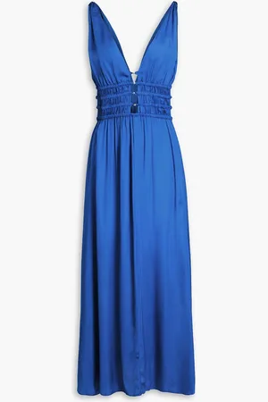 Maje Midikleid aus Satin mit Zierperlen und Cut-outs - Blau - FR 42