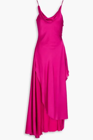 Nicholas Drapiertes Maxikleid aus Stretch-Seidensatin mit Chiffon-Einsätzen - Lila - US 0