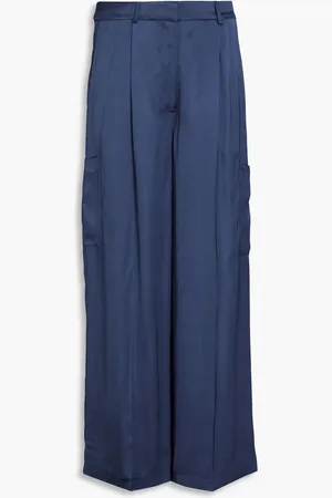Loulou Studio Carmel Cargohose aus Satin mit Falten - Blau - L